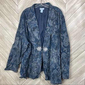 Liz & Me 4X Lightweight Blazer Jacket Blue Floral